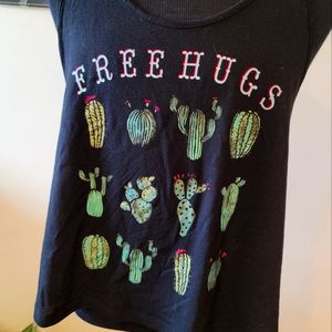 No Boundries Blue/White Stripped Tank Top with Cactus Print, Size Large